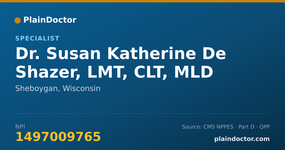 Shareable card for Susan Katherine De Shazer, LMT, CLT, MLD - Specialist, Sheboygan, WI
