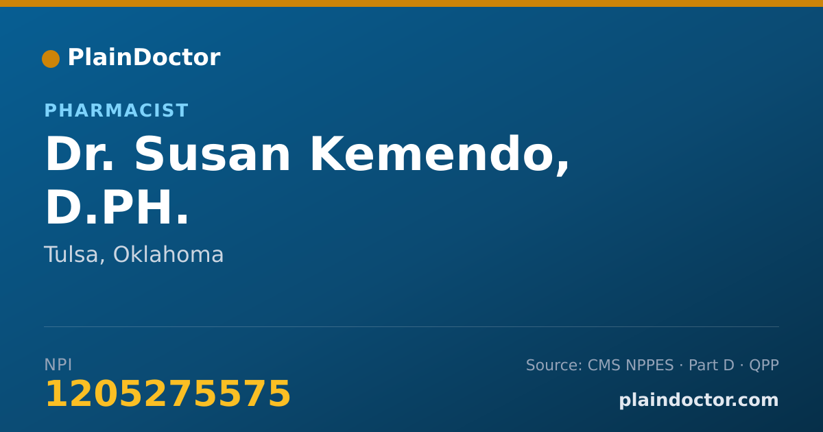 Shareable card for Susan Kemendo, D.PH. - Pharmacist, Tulsa, OK