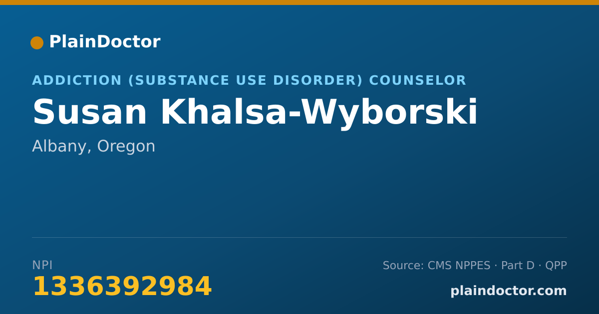 Shareable card for Susan Khalsa-Wyborski - Addiction (Substance Use Disorder) Counselor, Albany, OR