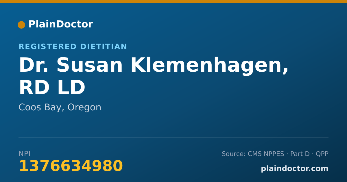 Shareable card for Susan Klemenhagen, RD LD - Registered Dietitian, Coos Bay, OR