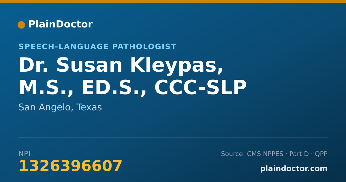 Shareable card for Susan Kleypas, M.S., ED.S., CCC-SLP - Speech-Language Pathologist, San Angelo, TX