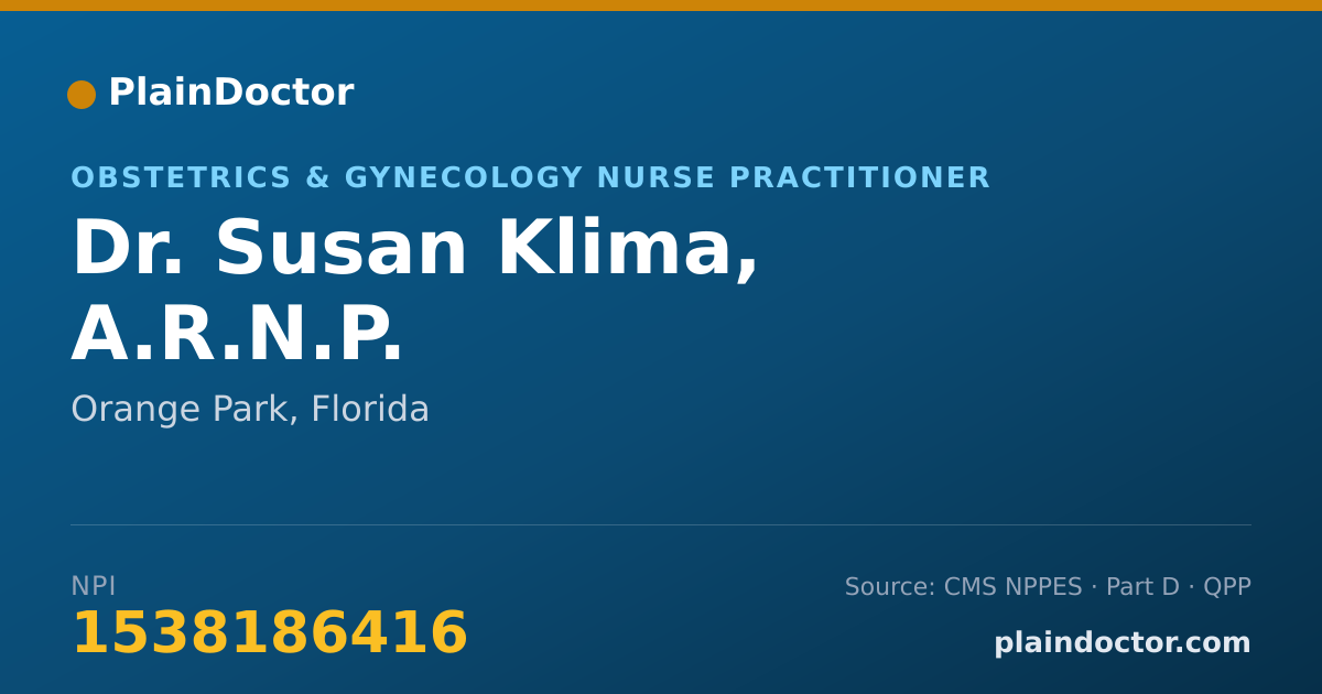 Shareable card for Susan Klima, A.R.N.P. - Obstetrics & Gynecology Nurse Practitioner, Orange Park, FL