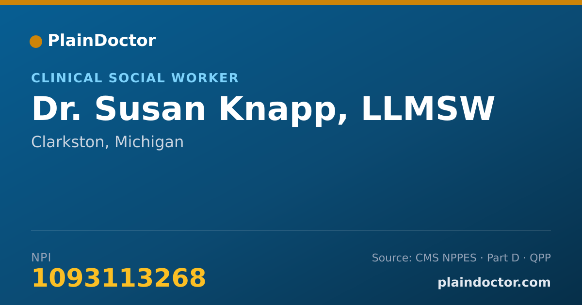 Shareable card for Susan Knapp, LLMSW - Clinical Social Worker, Clarkston, MI