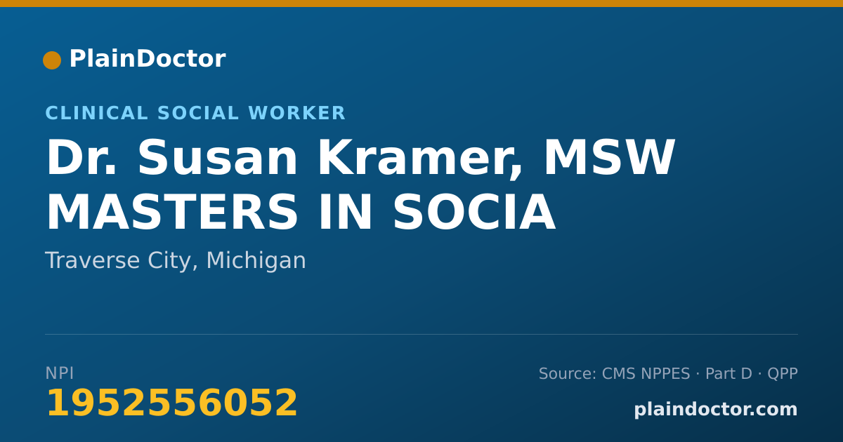 Shareable card for Susan Kramer, MSW MASTERS IN SOCIA - Clinical Social Worker, Traverse City, MI