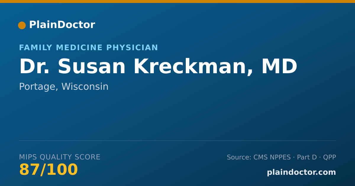 Shareable card for Susan Kreckman, MD - Family Medicine Physician, Portage, WI
