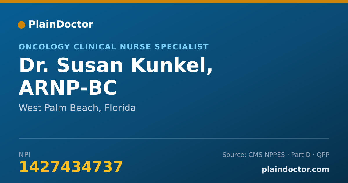 Shareable card for Susan Kunkel, ARNP-BC - Oncology Clinical Nurse Specialist, West Palm Beach, FL