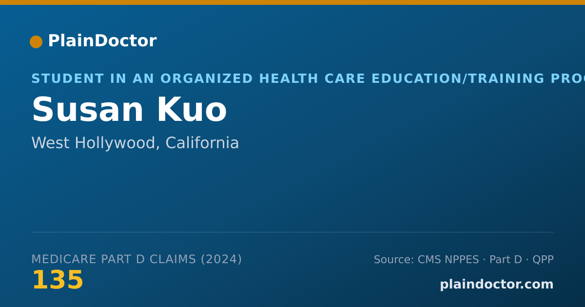 Shareable card for Susan Kuo - Student in an Organized Health Care Education/Training Program, West Hollywood, CA