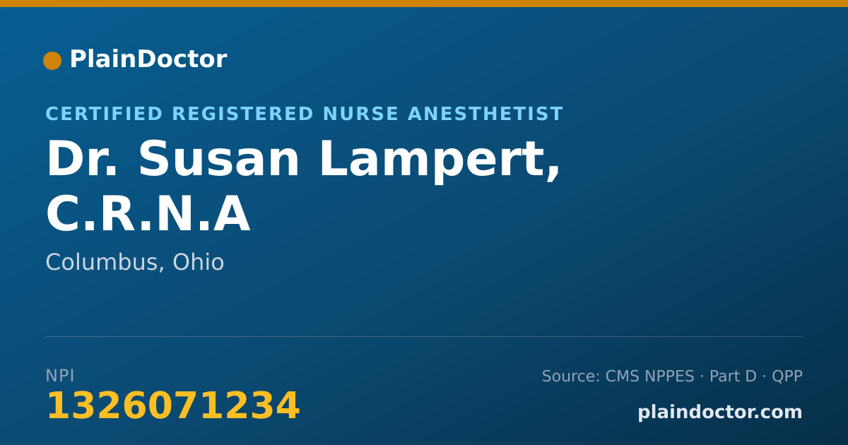 Shareable card for Susan Lampert, C.R.N.A - Certified Registered Nurse Anesthetist, Columbus, OH