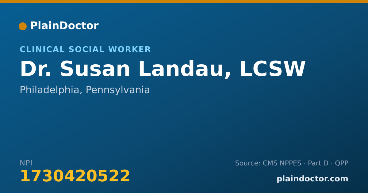 Shareable card for Susan Landau, LCSW - Clinical Social Worker, Philadelphia, PA