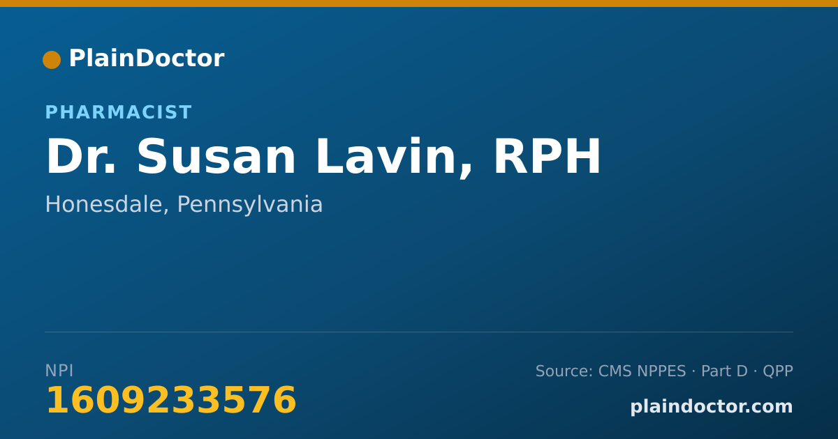 Shareable card for Susan Lavin, RPH - Pharmacist, Honesdale, PA