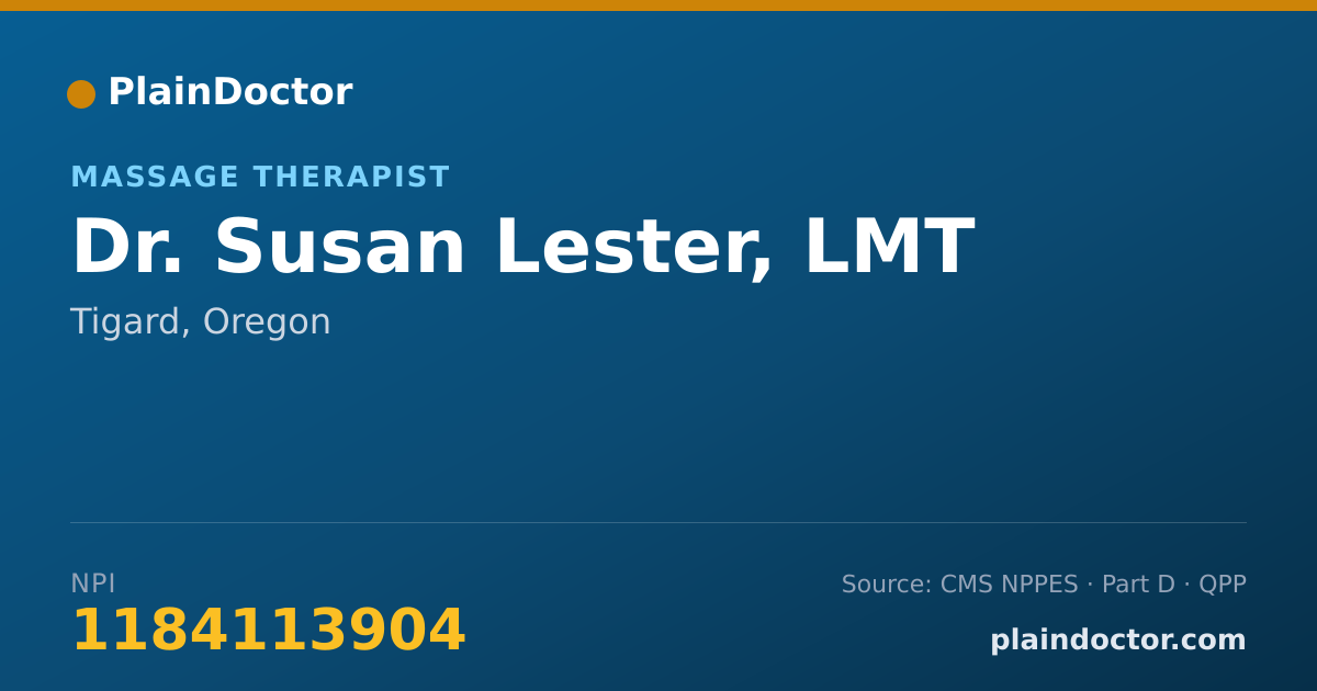 Shareable card for Susan Lester, LMT - Massage Therapist, Tigard, OR