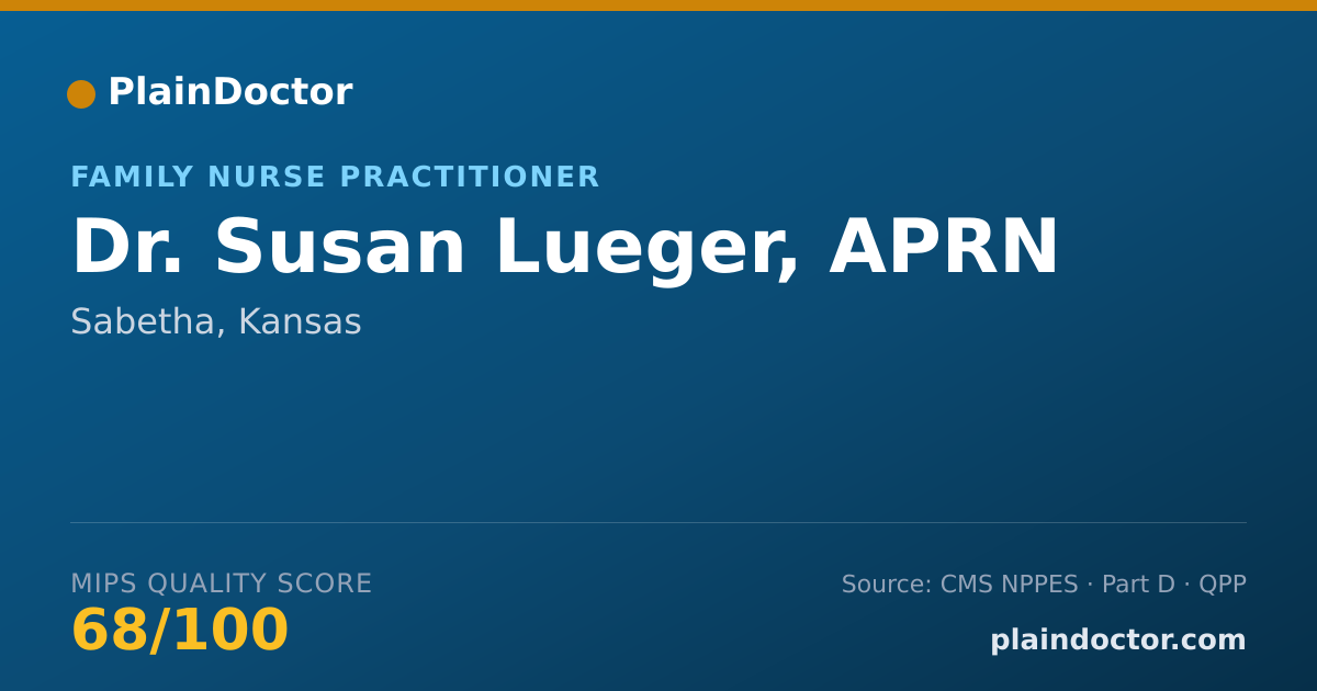 Shareable card for Susan Lueger, APRN - Family Nurse Practitioner, Sabetha, KS