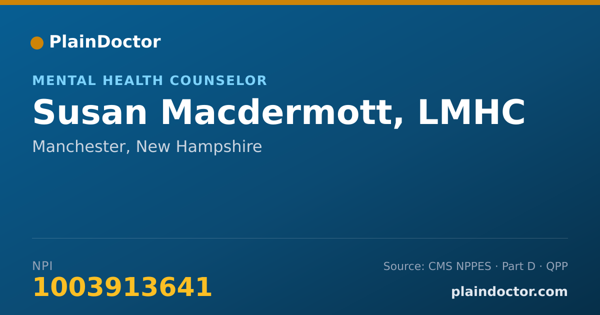 Shareable card for Susan Macdermott, LMHC - Mental Health Counselor, Manchester, NH