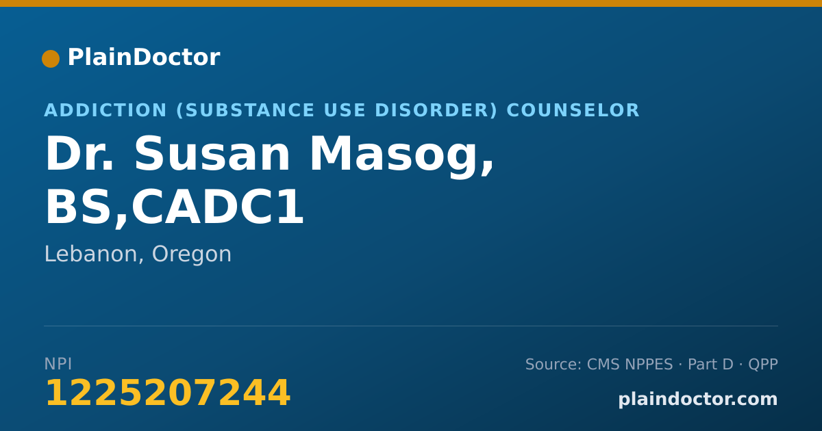 Shareable card for Susan Masog, BS,CADC1 - Addiction (Substance Use Disorder) Counselor, Lebanon, OR