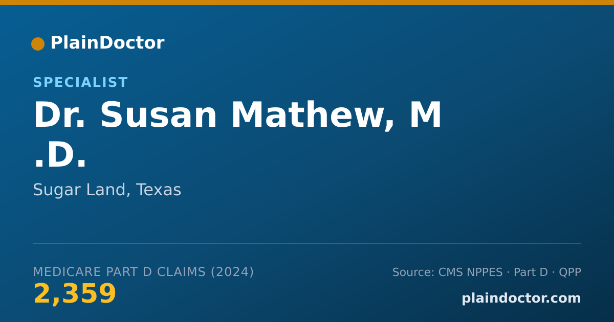 Shareable card for Susan Mathew, M .D. - Specialist, Sugar Land, TX