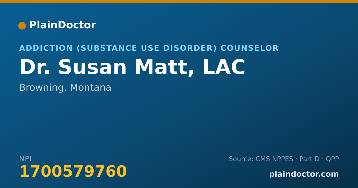 Shareable card for Susan Matt, LAC - Addiction (Substance Use Disorder) Counselor, Browning, MT