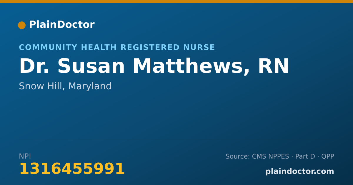 Shareable card for Susan Matthews, RN - Community Health Registered Nurse, Snow Hill, MD