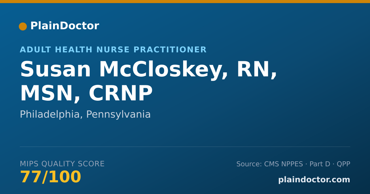 Shareable card for Susan McCloskey, RN, MSN, CRNP - Adult Health Nurse Practitioner, Philadelphia, PA