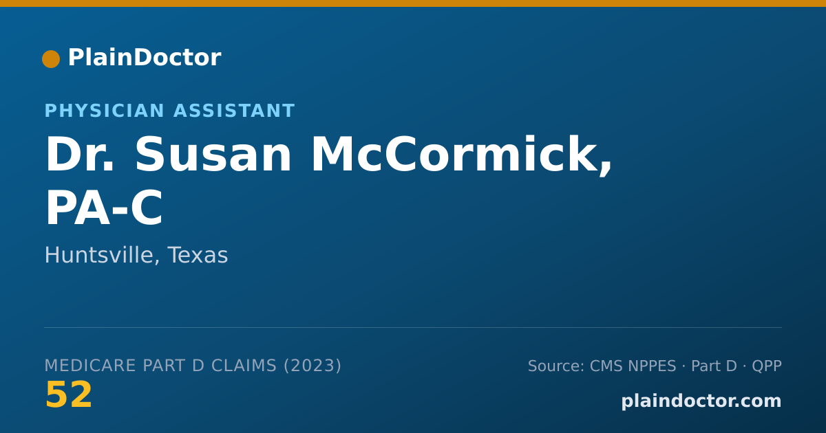 Shareable card for Susan McCormick, PA-C - Physician Assistant, Huntsville, TX