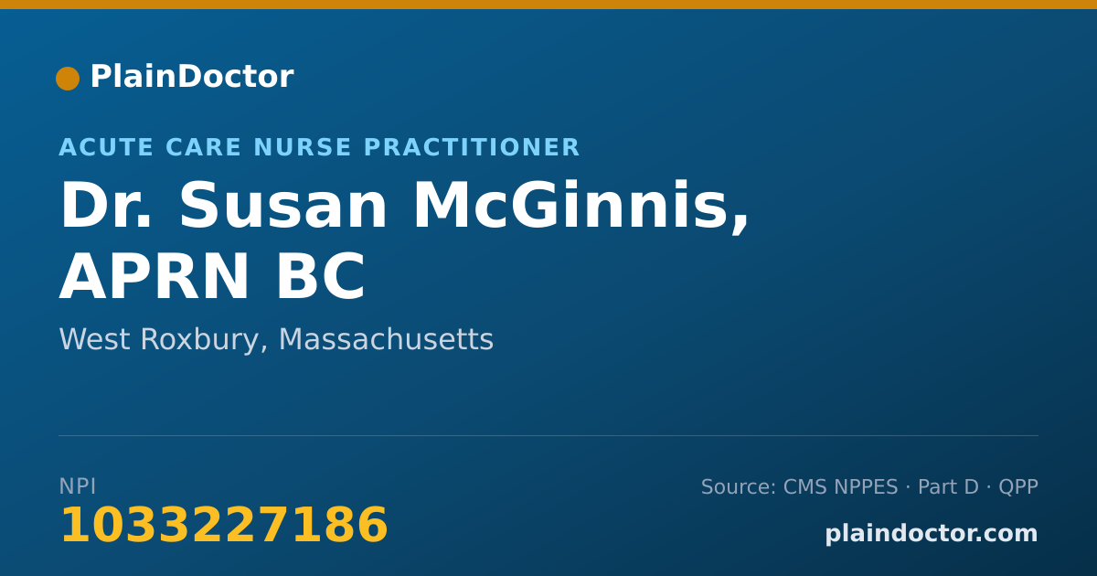 Shareable card for Susan McGinnis, APRN BC - Acute Care Nurse Practitioner, West Roxbury, MA