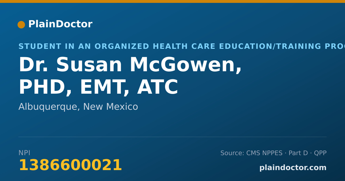 Shareable card for Susan McGowen, PHD, EMT, ATC - Student in an Organized Health Care Education/Training Program, Albuquerque, NM