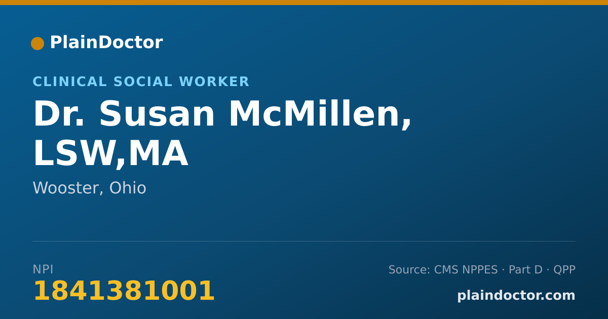 Shareable card for Susan McMillen, LSW,MA - Clinical Social Worker, Wooster, OH