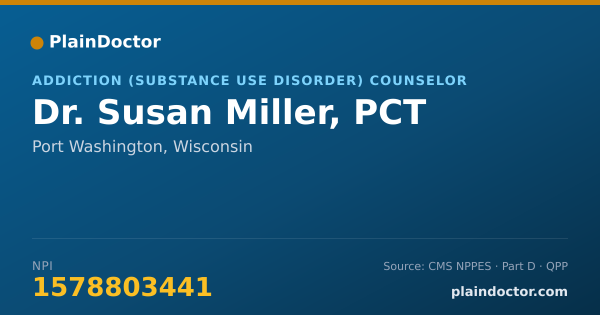 Shareable card for Susan Miller, PCT - Addiction (Substance Use Disorder) Counselor, Port Washington, WI