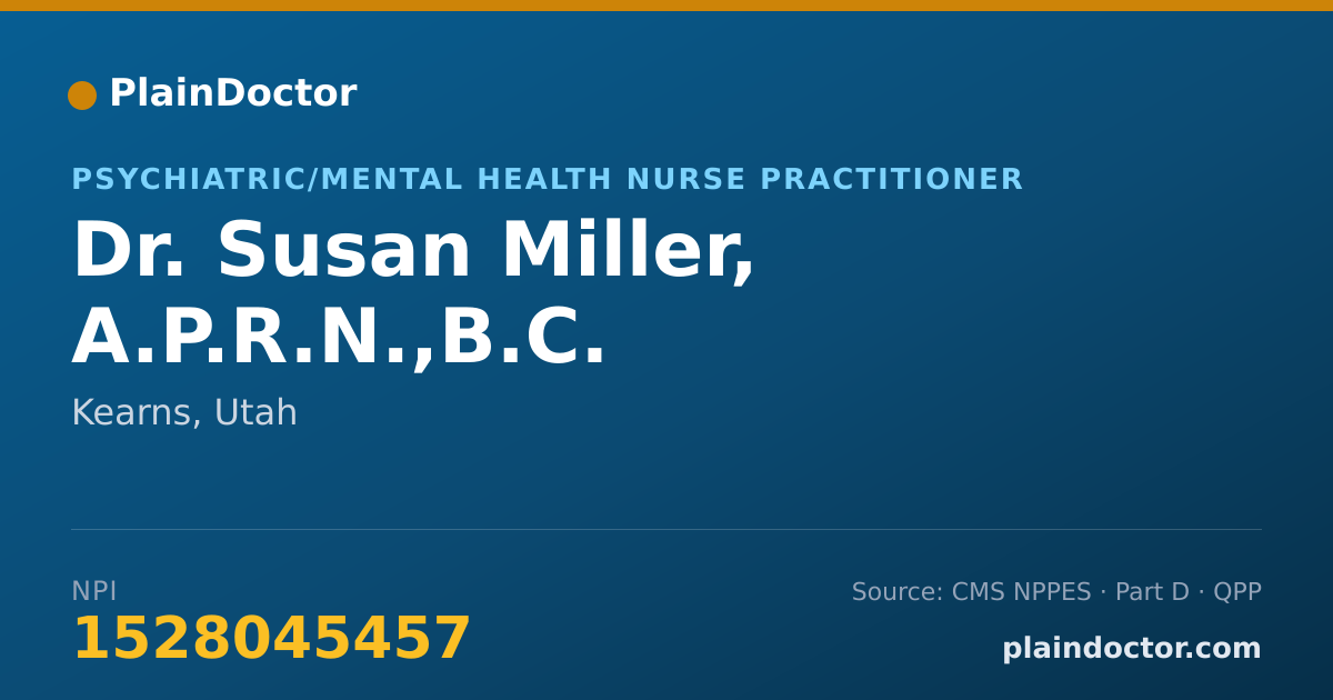 Shareable card for Susan Miller, A.P.R.N.,B.C. - Psychiatric/Mental Health Nurse Practitioner, Kearns, UT