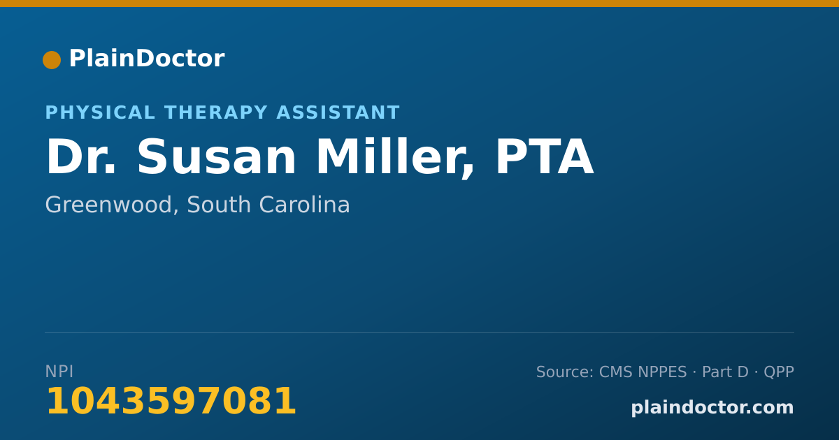 Shareable card for Susan Miller, PTA - Physical Therapy Assistant, Greenwood, SC