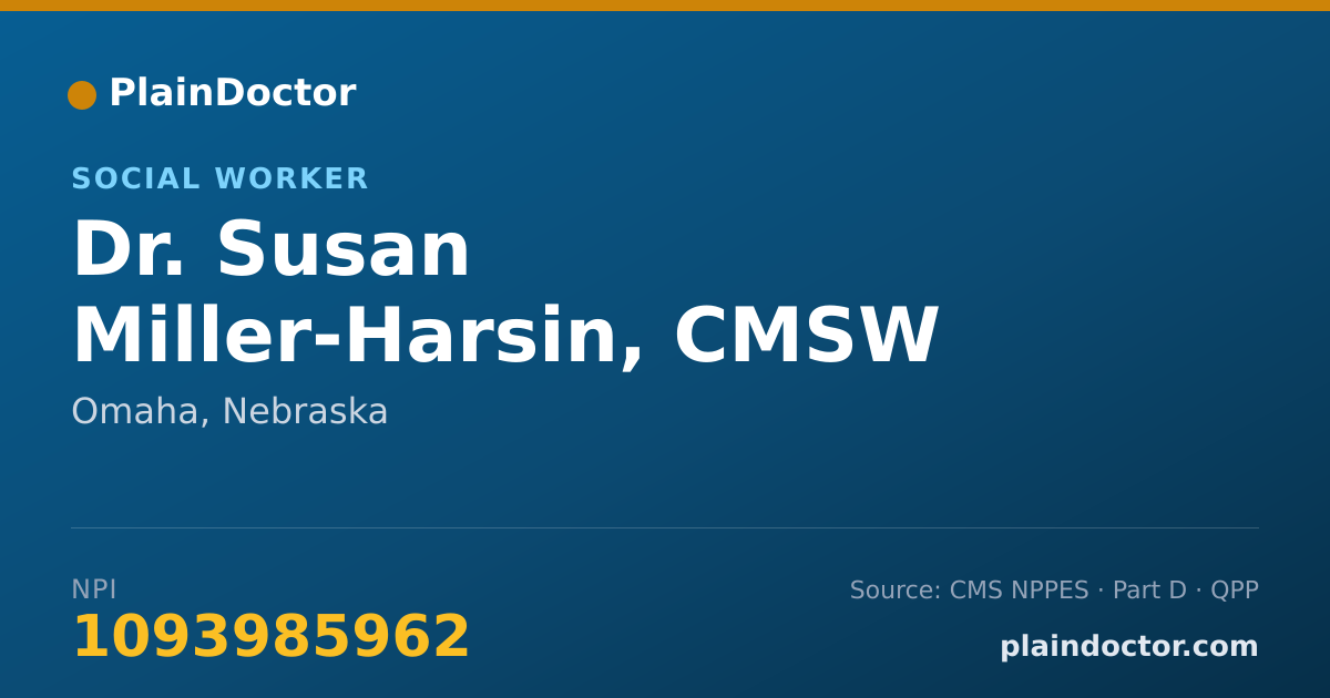 Shareable card for Susan Miller-Harsin, CMSW - Social Worker, Omaha, NE