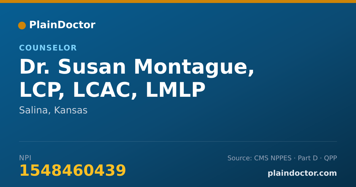 Shareable card for Susan Montague, LCP, LCAC, LMLP - Counselor, Salina, KS
