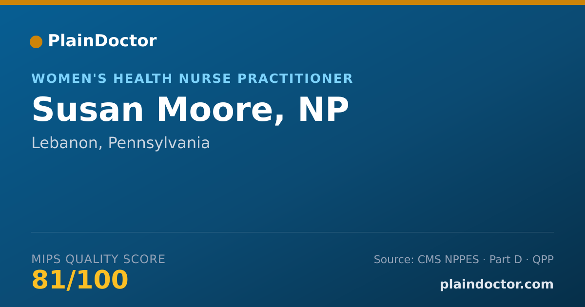 Shareable card for Susan Moore, NP - Women's Health Nurse Practitioner, Lebanon, PA