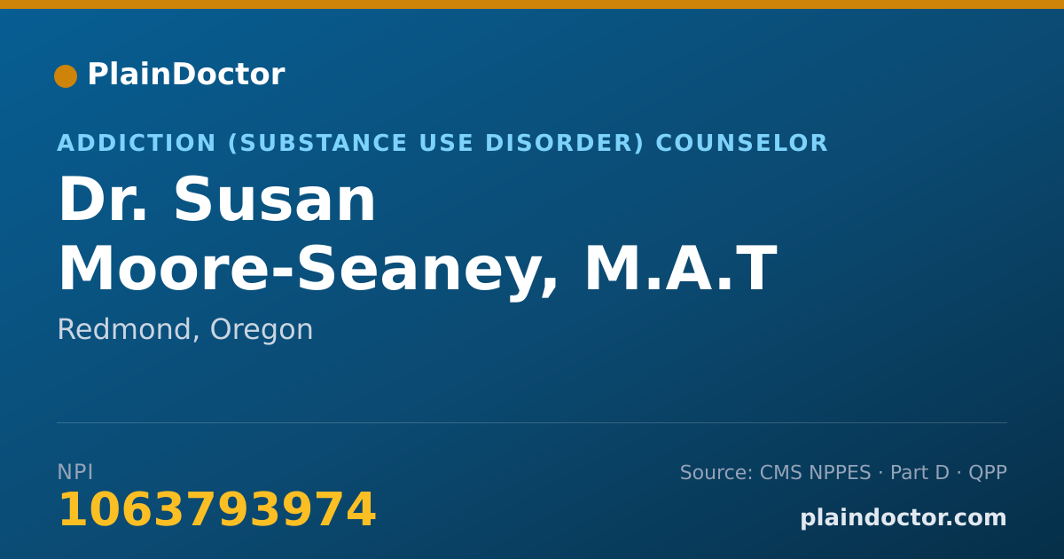 Shareable card for Susan Moore-Seaney, M.A.T - Addiction (Substance Use Disorder) Counselor, Redmond, OR