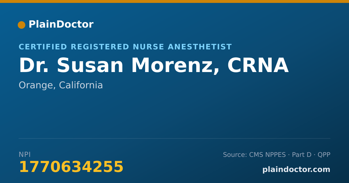 Shareable card for Susan Morenz, CRNA - Certified Registered Nurse Anesthetist, Orange, CA