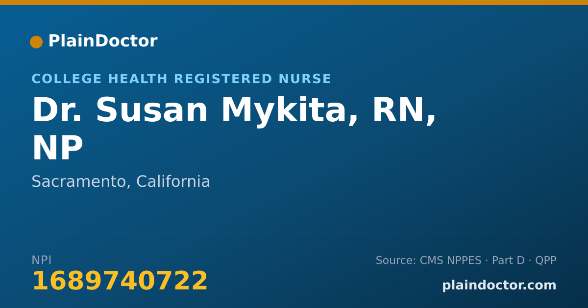 Shareable card for Susan Mykita, RN, NP - College Health Registered Nurse, Sacramento, CA