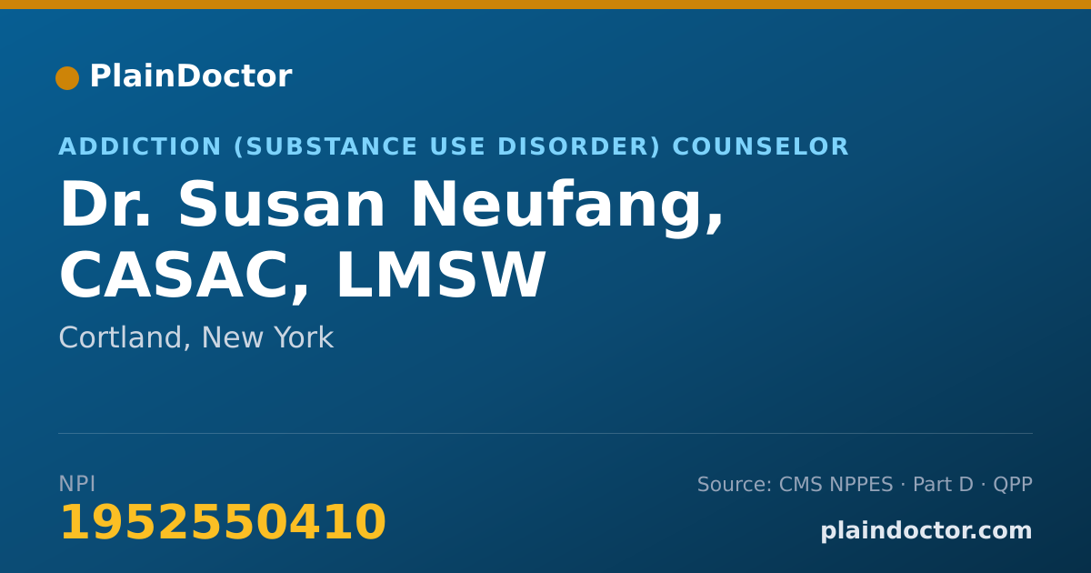 Shareable card for Susan Neufang, CASAC, LMSW - Addiction (Substance Use Disorder) Counselor, Cortland, NY