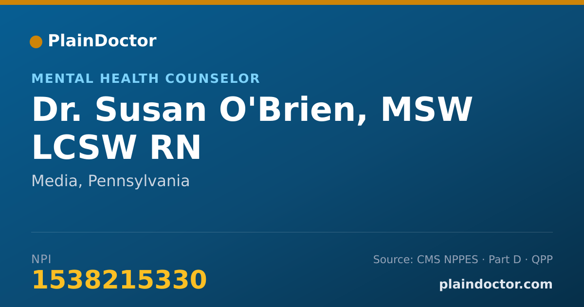 Shareable card for Susan O'Brien, MSW LCSW RN - Mental Health Counselor, Media, PA