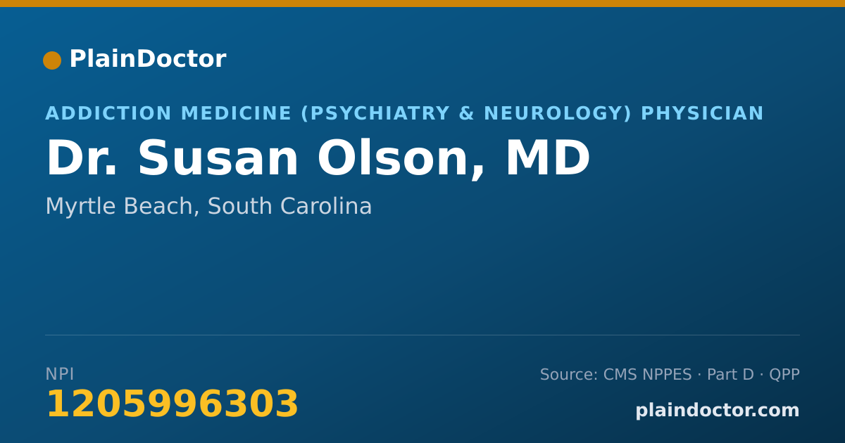 Shareable card for Susan Olson, MD - Addiction Medicine (Psychiatry & Neurology) Physician, Myrtle Beach, SC