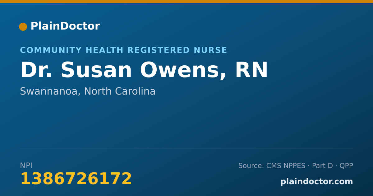 Shareable card for Susan Owens, RN - Community Health Registered Nurse, Swannanoa, NC