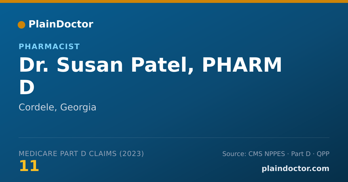 Shareable card for Susan Patel, PHARM D - Pharmacist, Cordele, GA