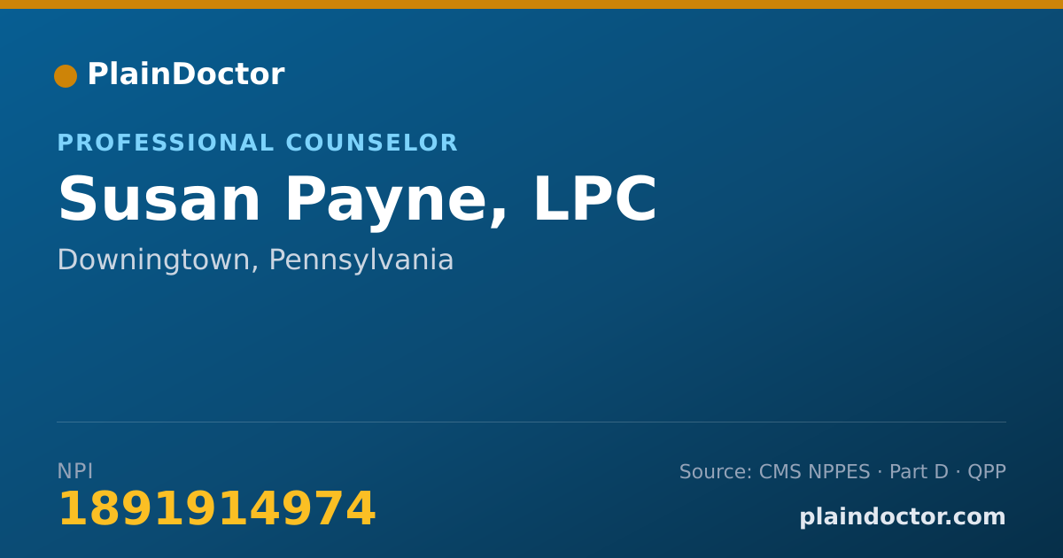 Shareable card for Susan Payne, LPC - Professional Counselor, Downingtown, PA