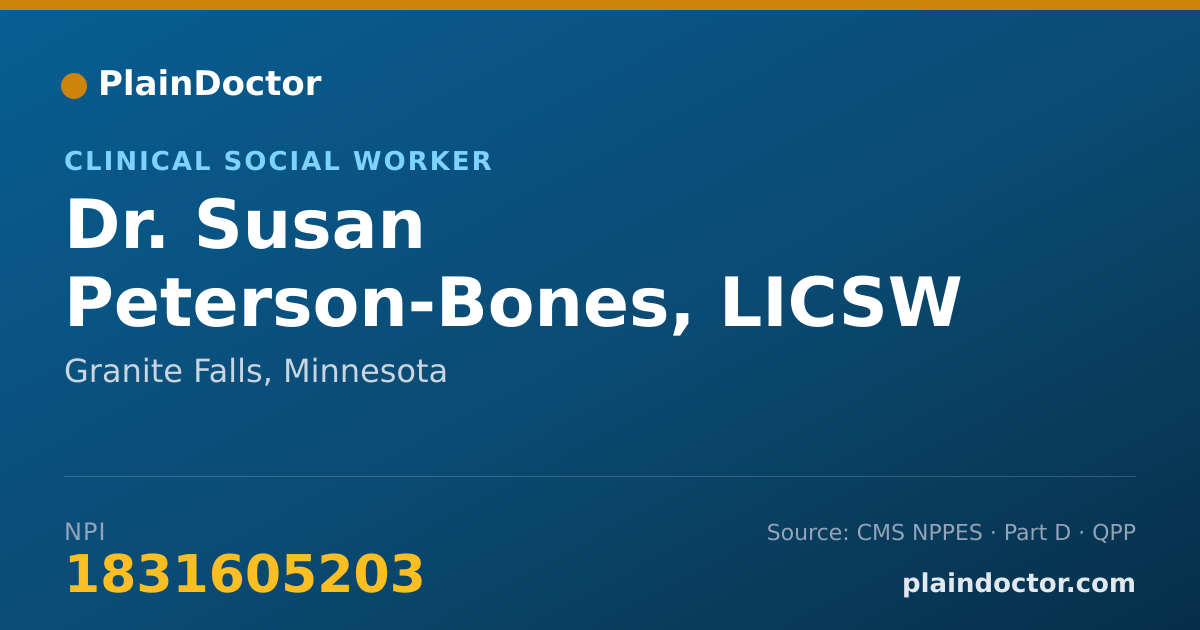 Shareable card for Susan Peterson-Bones, LICSW - Clinical Social Worker, Granite Falls, MN