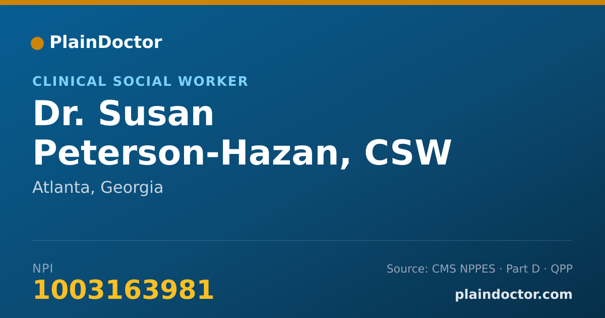 Shareable card for Susan Peterson-Hazan, CSW - Clinical Social Worker, Atlanta, GA