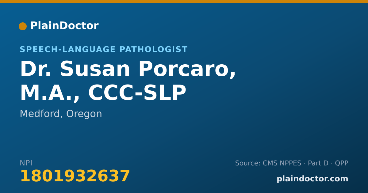 Shareable card for Susan Porcaro, M.A., CCC-SLP - Speech-Language Pathologist, Medford, OR