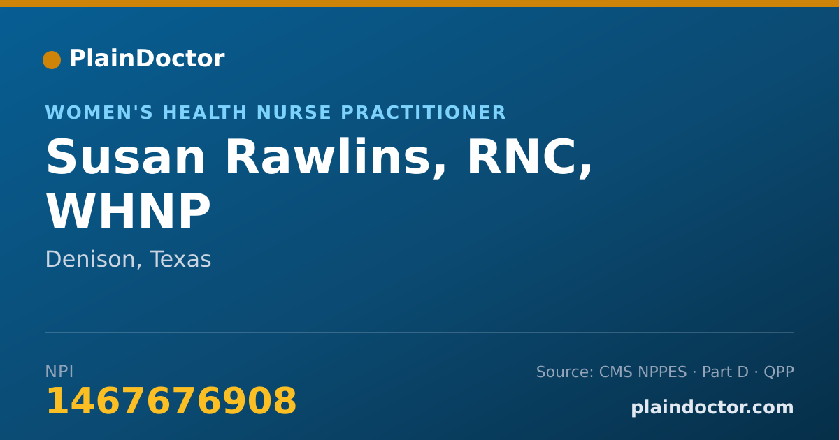 Shareable card for Susan Rawlins, RNC, WHNP - Women's Health Nurse Practitioner, Denison, TX