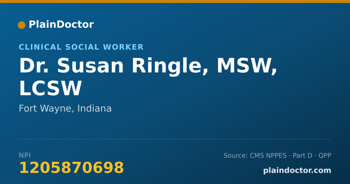 Shareable card for Susan Ringle, MSW, LCSW - Clinical Social Worker, Fort Wayne, IN