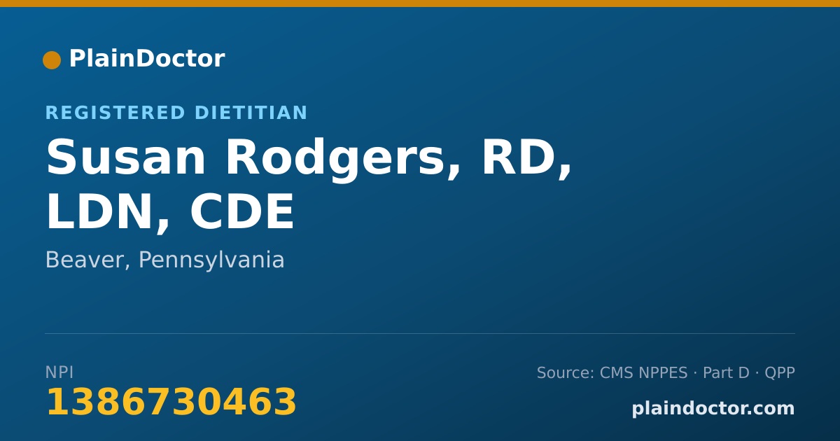 Shareable card for Susan Rodgers, RD, LDN, CDE - Registered Dietitian, Beaver, PA