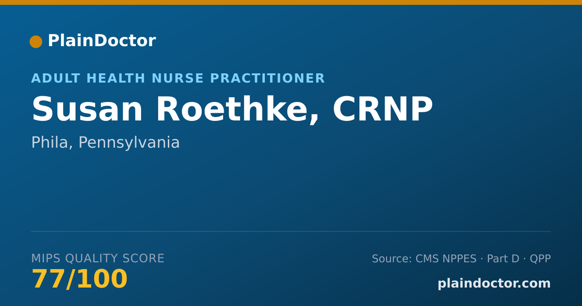 Shareable card for Susan Roethke, CRNP - Adult Health Nurse Practitioner, Phila, PA