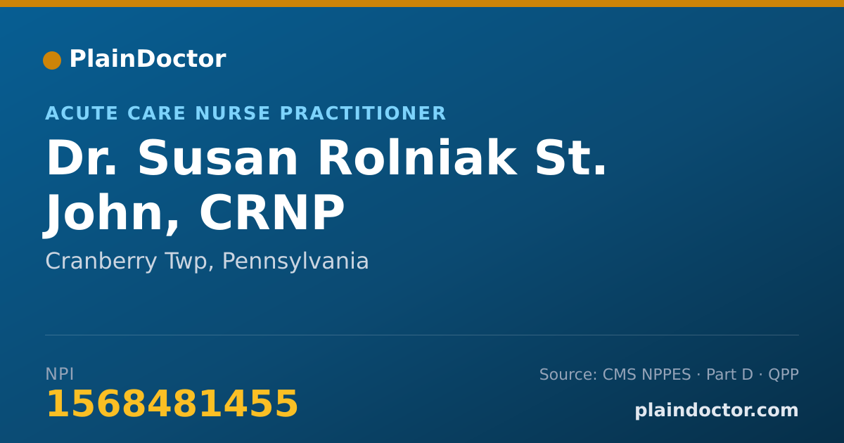 Shareable card for Susan Rolniak St. John, CRNP - Acute Care Nurse Practitioner, Cranberry Twp, PA