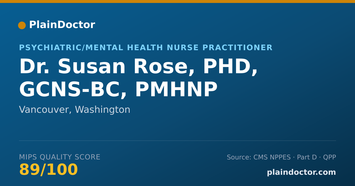 Shareable card for Susan Rose, PHD, GCNS-BC, PMHNP - Psychiatric/Mental Health Nurse Practitioner, Vancouver, WA